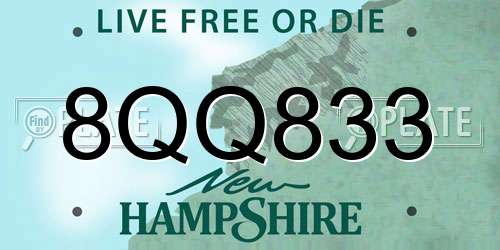 8QQ833 New Hampshire License Plate
