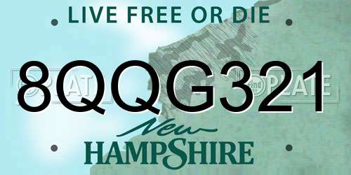 8QQG321 New Hampshire License Plate