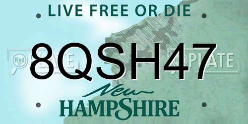 8QSH47 New Hampshire License Plate