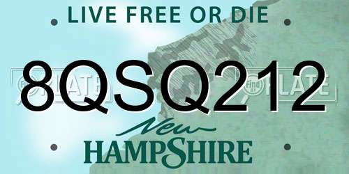 8QSQ212 New Hampshire License Plate