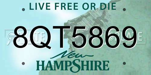 8QT5869 New Hampshire License Plate