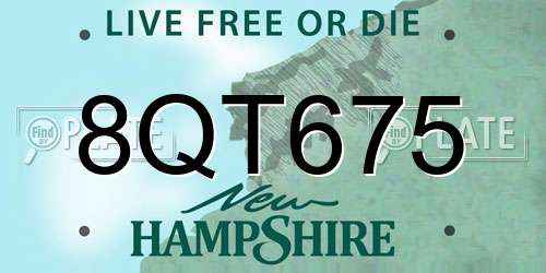 8QT675 New Hampshire License Plate