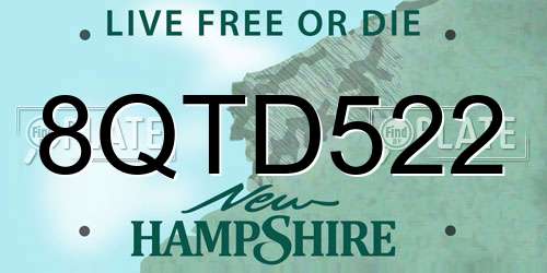 8QTD522 New Hampshire License Plate