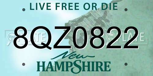 8QZ0822 New Hampshire License Plate