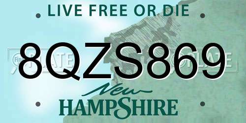 8QZS869 New Hampshire License Plate