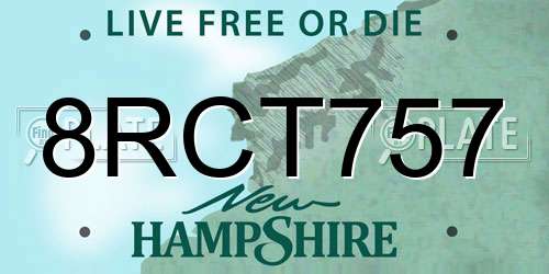 8RCT757 New Hampshire License Plate