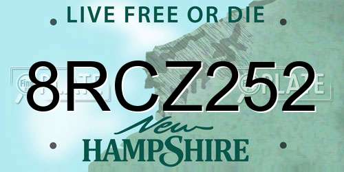8RCZ252 New Hampshire License Plate