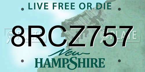 8RCZ757 New Hampshire License Plate