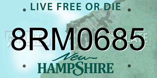 8RM0685 New Hampshire License Plate
