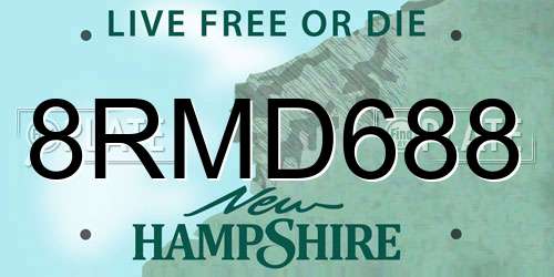 8RMD688 New Hampshire License Plate