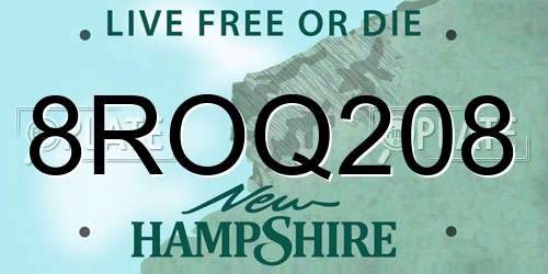8ROQ208 New Hampshire License Plate