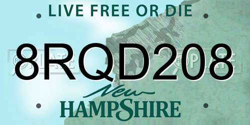 8RQD208 New Hampshire License Plate