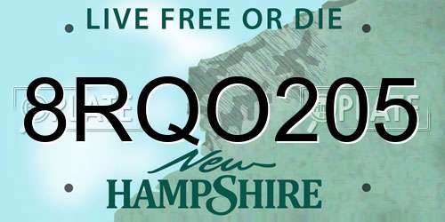 8RQO205 New Hampshire License Plate