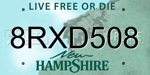 8RXD508 New Hampshire License Plate