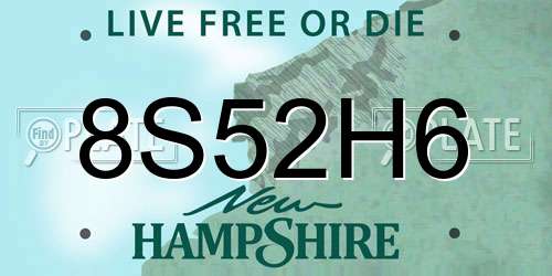 8S52H6 New Hampshire License Plate