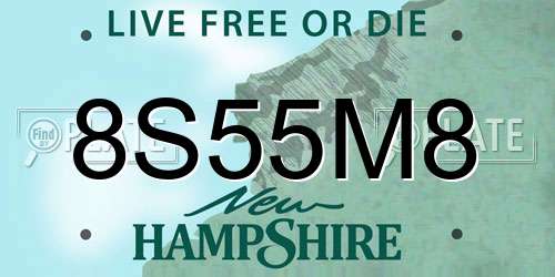 8S55M8 New Hampshire License Plate