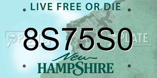 8S75S0 New Hampshire License Plate