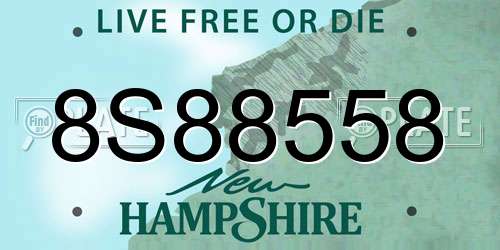 8S88558 New Hampshire License Plate