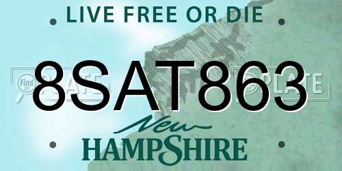 8SAT863 New Hampshire License Plate