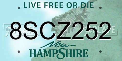 8SCZ252 New Hampshire License Plate