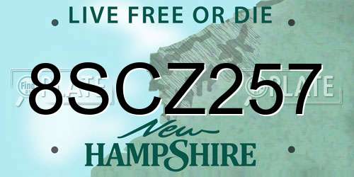 8SCZ257 New Hampshire License Plate