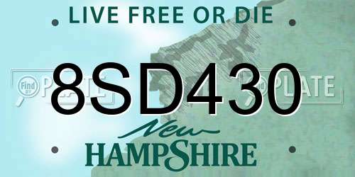 8SD430 New Hampshire License Plate