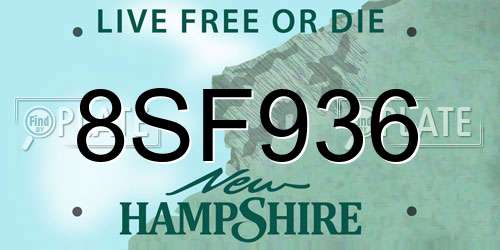 8SF936 New Hampshire License Plate
