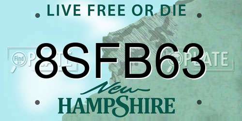8SFB63 New Hampshire License Plate