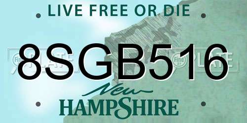 8SGB516 New Hampshire License Plate
