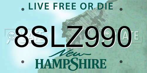 8SLZ990 New Hampshire License Plate