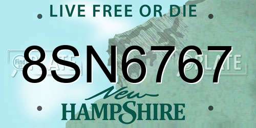 8SN6767 New Hampshire License Plate