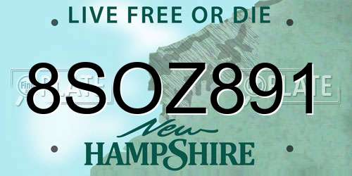 8SOZ891 New Hampshire License Plate