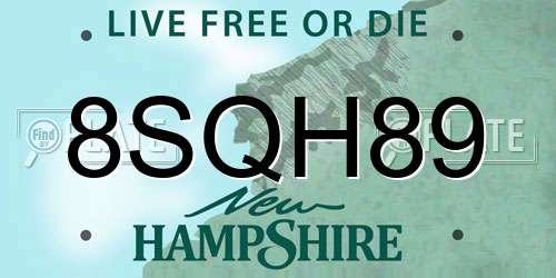 8SQH89 New Hampshire License Plate
