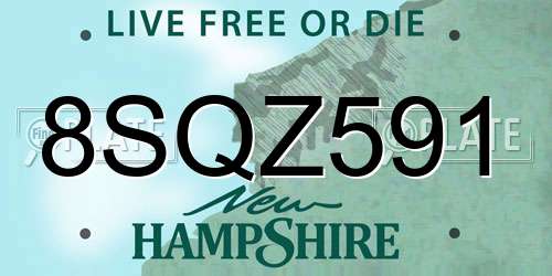 8SQZ591 New Hampshire License Plate