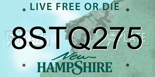 8STQ275 New Hampshire License Plate