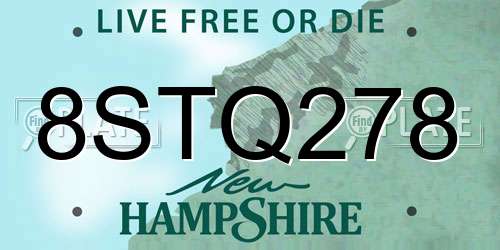 8STQ278 New Hampshire License Plate