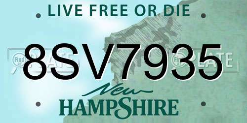 8SV7935 New Hampshire License Plate