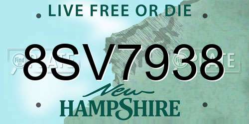 8SV7938 New Hampshire License Plate
