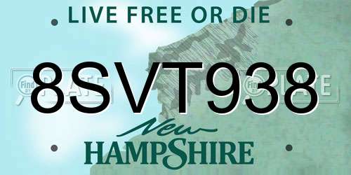 8SVT938 New Hampshire License Plate