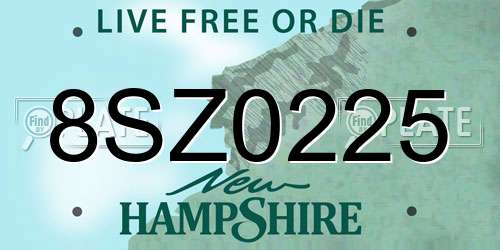 8SZ0225 New Hampshire License Plate
