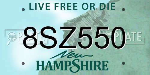 8SZ550 New Hampshire License Plate