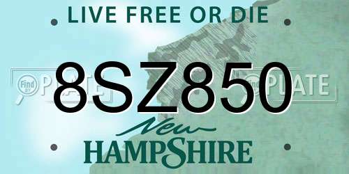 8SZ850 New Hampshire License Plate