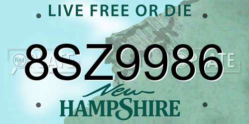 8SZ9986 New Hampshire License Plate
