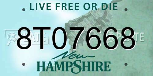 8T07668 New Hampshire License Plate