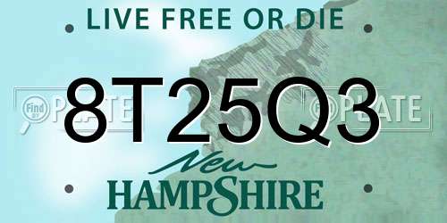 8T25Q3 New Hampshire License Plate