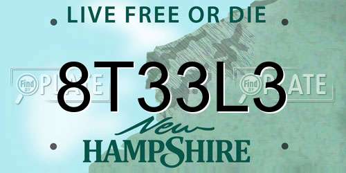 8T33L3 New Hampshire License Plate