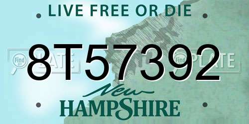 8T57392 New Hampshire License Plate
