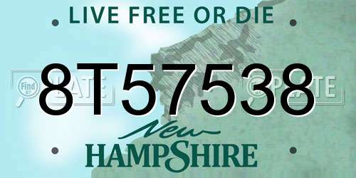 8T57538 New Hampshire License Plate
