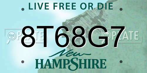 8T68G7 New Hampshire License Plate