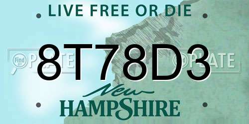8T78D3 New Hampshire License Plate